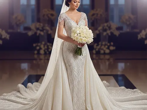 vestido de boda con estilo glamuroso y brillante